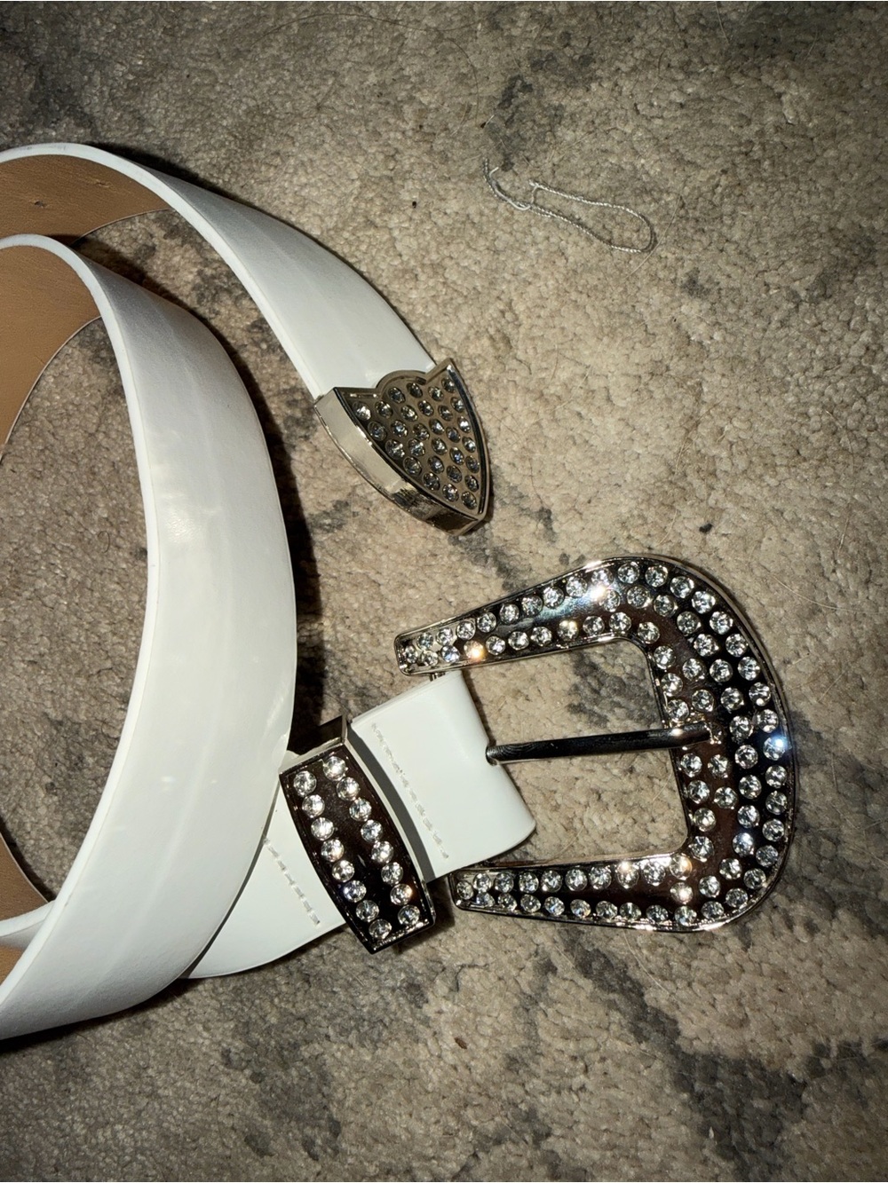 SHEIN White Patent Belt with Rhinestone Buckle